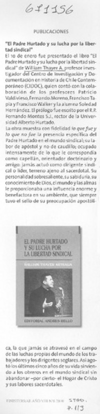 El Padre Hurtado y su lucha por la libertad sindical".