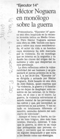 Héctor Noguera en monólogo sobre la guerra.