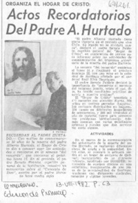 Actos recordatorios del Padre A. Hurtado.