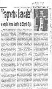 Fragmentos esenciales", el singular prisma filosófico de Edgardo Tapia