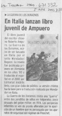 En Italia lanzan libro juvenil de Ampuero.