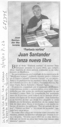 Juan Santander lanza nuevo libro.