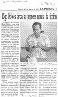 Rigo Robles lanza su primera novela de ficción.