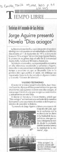 Jorge Aguirre presentó novela "Días aciagos".