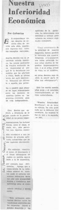 Nuestra inferioridad económica