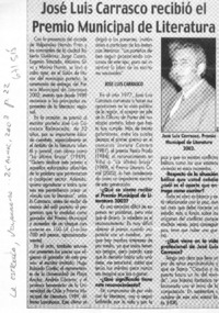 José Luis Carrasco recibió el premio municipal de literatura : [entrevista]