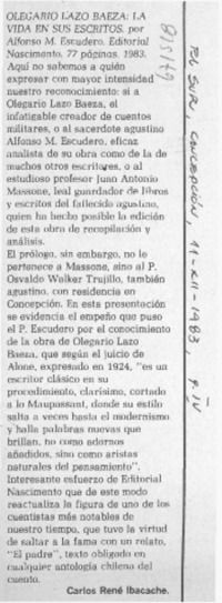 Olegario Lazo Baeza: la vida en sus escritos