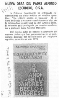 Nueva obra del padre Alfonso Escudero, O.S.A.