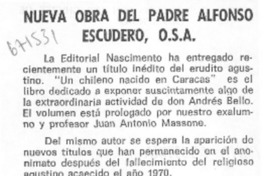 Nueva obra del padre Alfonso Escudero, O.S.A.