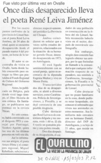 Once días desaparecido lleva el poeta René Leiva Jiménez