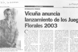 Vicuña anuncia lanzamiento de los Juegos Florales 2003.