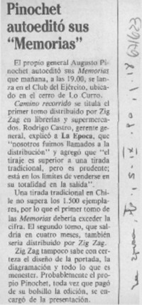 Pinochet autoeditó sus "memorias".
