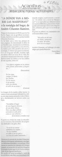 Adónde van a morir las mariposas? o la nostalgia del hogar, de Andrés Cifuentes Ramírez