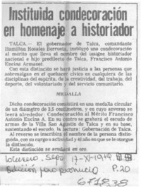 Instituida condecoración en homenaje a historiador.