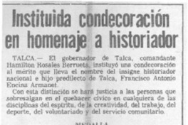 Instituida condecoración en homenaje a historiador.