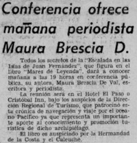 Conferencia ofrece mañana Maura Brescia D.