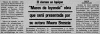Mares de leyenda" obra qeu será ´presentada por su autora Mura Brescia.