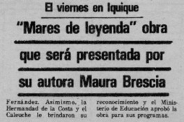 Mares de leyenda" obra qeu será ´presentada por su autora Mura Brescia.