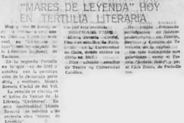 Mares de leyenda" hoy en tertulia literaria.