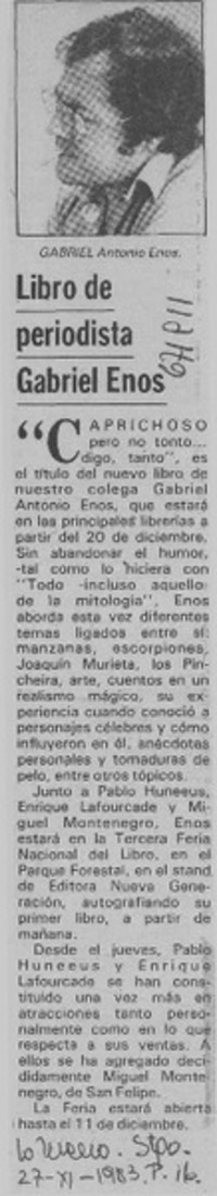 Libro de periodista Gabriel Enos.