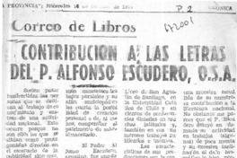 Contribución a las letras del P. Alfonso Escudero, O.S.A.