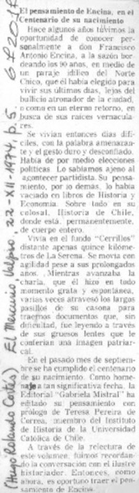 El pensamiento de Encina, en el Centenario de su nacimiento.