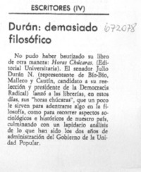 Durán: demasiado filosófico.