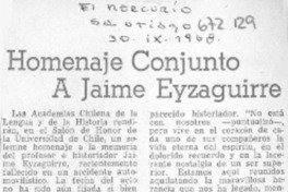 Homenaje conjunto a Jaime Eyzaguirre.