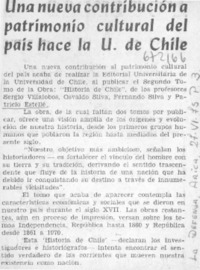 Una Nueva contribución a patrimonio cultural del país hace la U. de Chile.