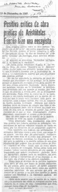 Positiva crítica de obra poética de Aristóteles España hizo una ensayista.