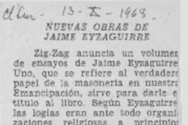 Nuevas obras de Jaime Eyzaguirre.