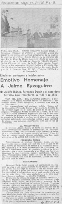 Emotivo homenaje a Jaime Eyzaguirre.
