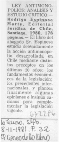 Ley antimonopolios: análisis y estudio crítico.