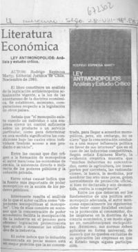 Ley antimonopolios. Análisis y estudio crítico.