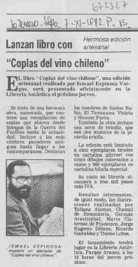 Lanzan libro con "Coplas del vino chileno"