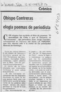 Obispo Contreras elogia poemas de periodista.