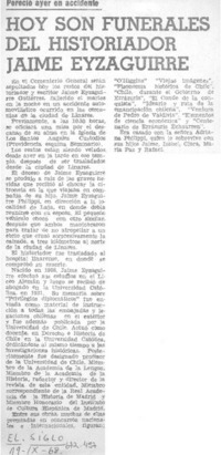 Hoy son funerales del historiador Jaime Eyzaguirre.