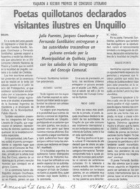 Poetas quillotanos declarados visitantes ilustres en Unquillo.