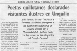 Poetas quillotanos declarados visitantes ilustres en Unquillo.