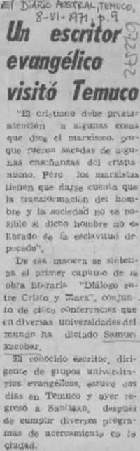 Un Escritor evangélico visitó Temuco.