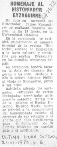 Homenaje al historiador Eyzaguirre.