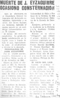 Muerte de J. Eyzaguirre ocasionó consternación.