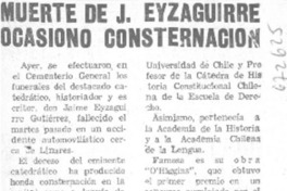 Muerte de J. Eyzaguirre ocasionó consternación.