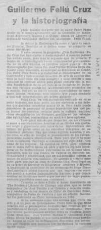 Guillermo Feliu Cruz y la historiografía.