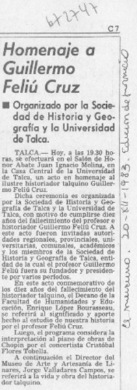 Homenaje al historiador Feliú Cruz.