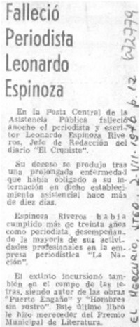 Falleció periodista Leonardo Espinoza.