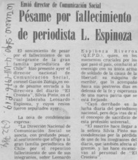 Pésame por fallecimiento de periodista L. Espinoza.