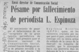 Pésame por fallecimiento de periodista L. Espinoza.