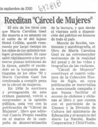 Reeditan "Cárcel de mujeres".