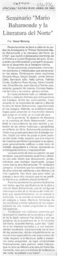 Seminario "Mario Bahamonde y la literatura del Norte"